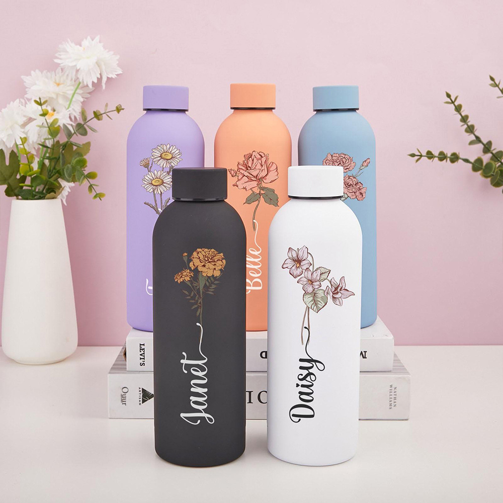 Commuting By Bike - Personalisierte Blumen-Wasserflasche, Tragbare Outdoor-Sport-Isolierflasche, für Camping,